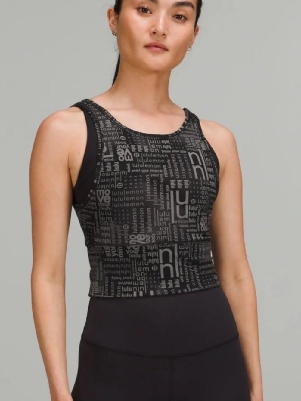Lululemon Power Pivot Everlux Tank Top Motif Black LMBB Logo Reversible